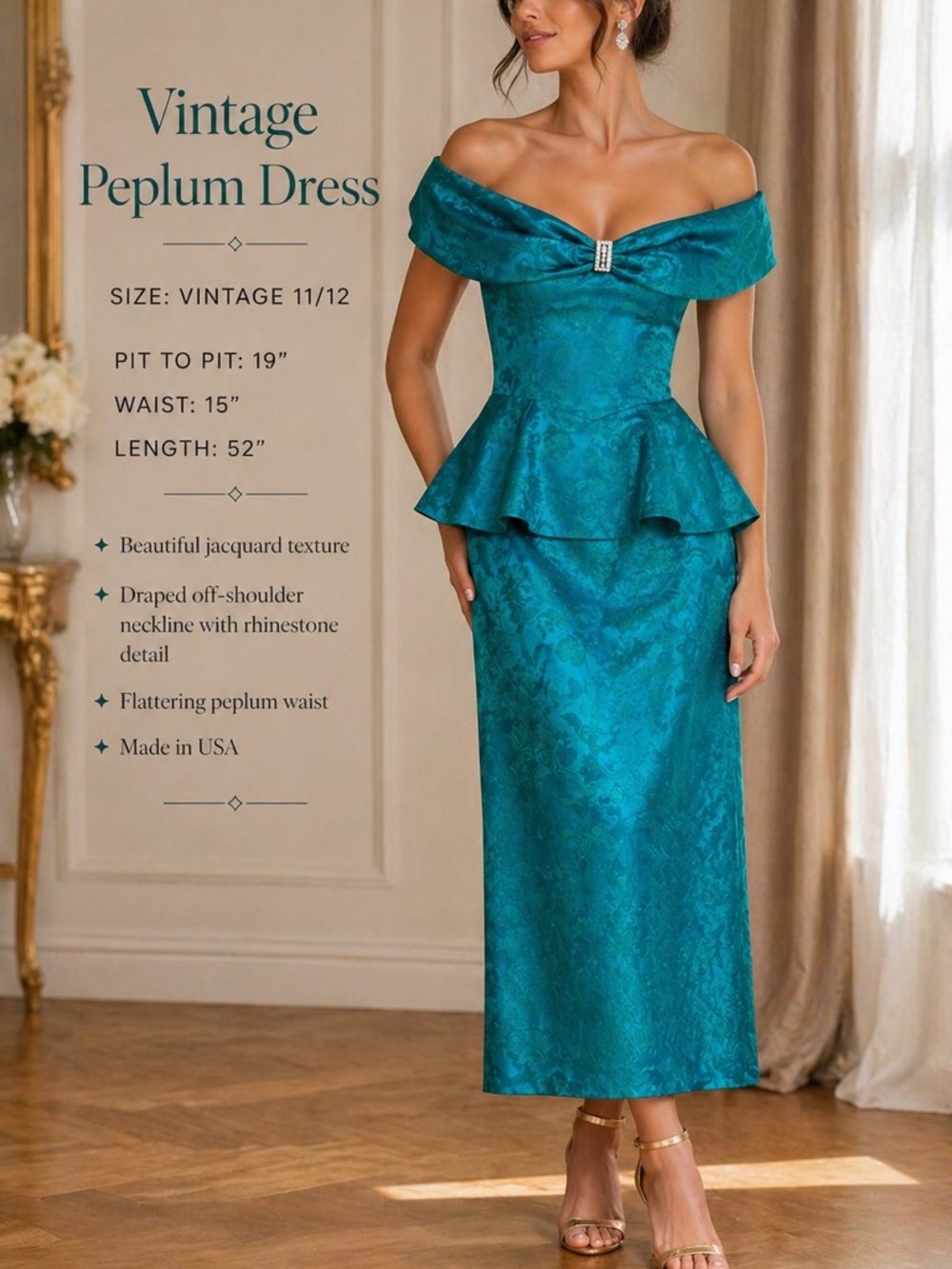 Jordan Teal One-Shoulder Peplum Dress Size M L